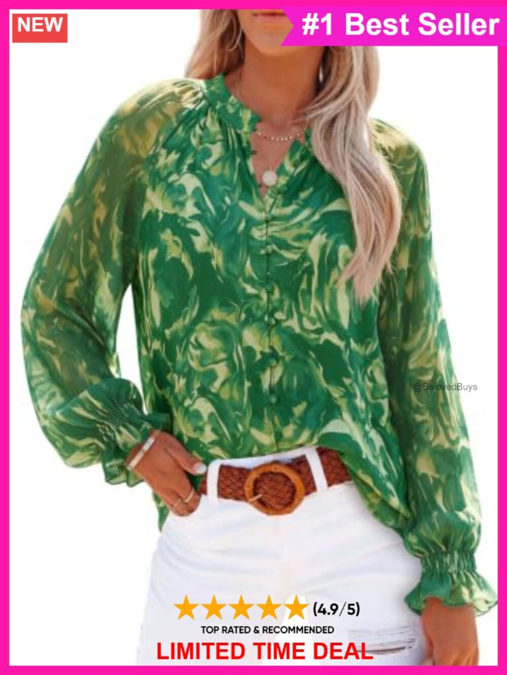 Chiffon Blouse Long Sleeve V Neck Double Lined Button Down Dressy Top